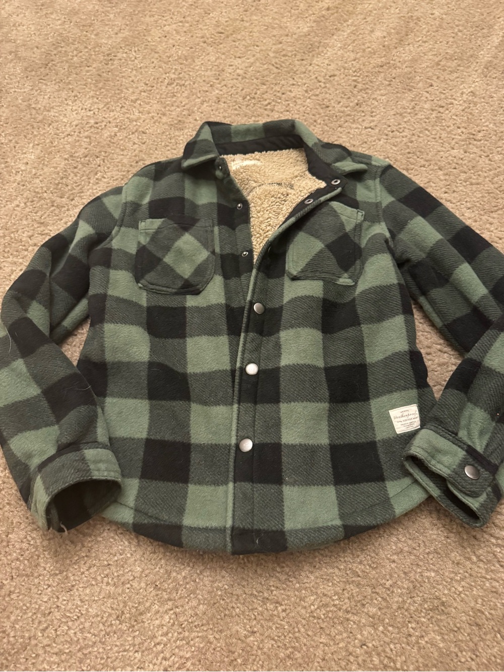 Weatherproof Vintage Green and Black Plaid Sherpa-Lined Kids Jacket